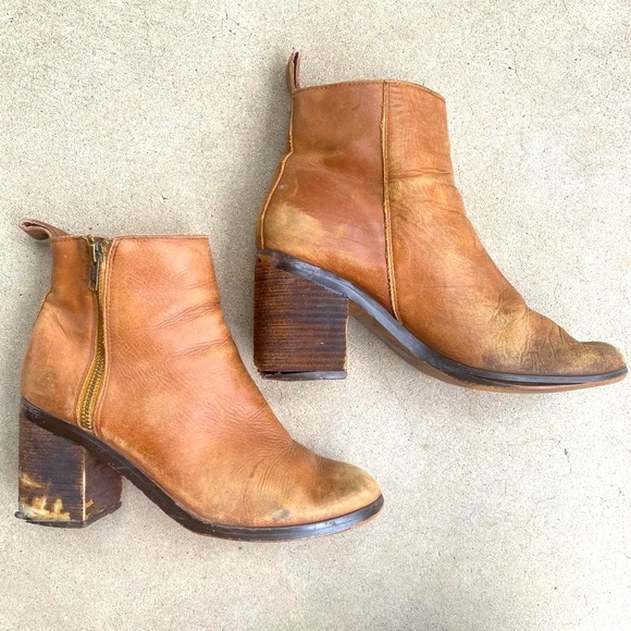 Gap Brown Chunky Heeled Zip Ankle Almond Toe Booties, Worn - Picture 11 of 12